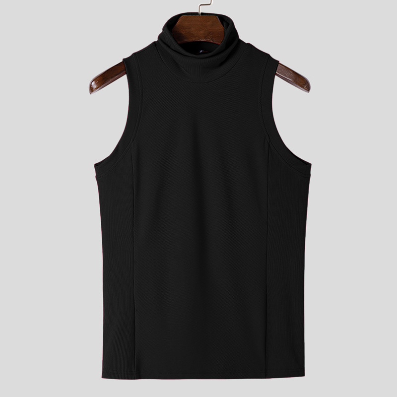 Vêtements pour hommes Sexy maigre couleur unie débardeurs haute Colalr sans manches salle de sport Streetwear loisirs gilets fête chemise de base S-3XL