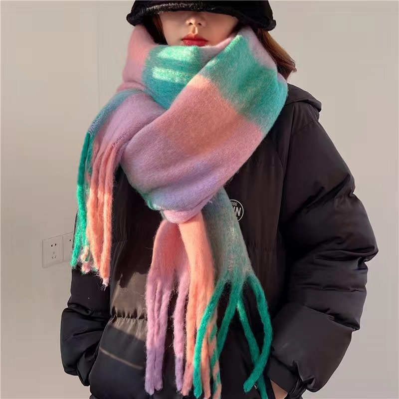 2025New hiver épais chaud écharpe femmes cachemire châle et enveloppes Pashmina foulard Bufanda femme arc-en-ciel poilu Tessel Echarpe