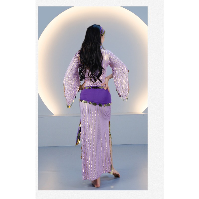 Tenue de danse orientale personnalisée, robe égyptienne, costume de danse folklorique Saidi avec cannes en rotin, broderie de sequins et rayures, pour femme 5096