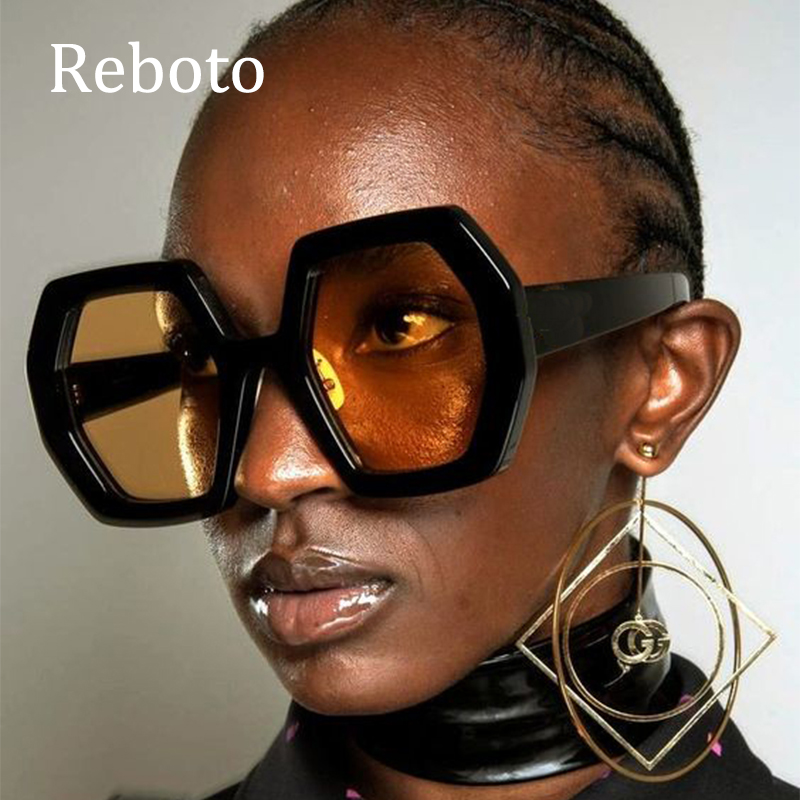 Lunettes de soleil carrées irrégulières pour femmes, surdimensionnées, polygone, luxe, nuances jaunes, élégantes, UV400