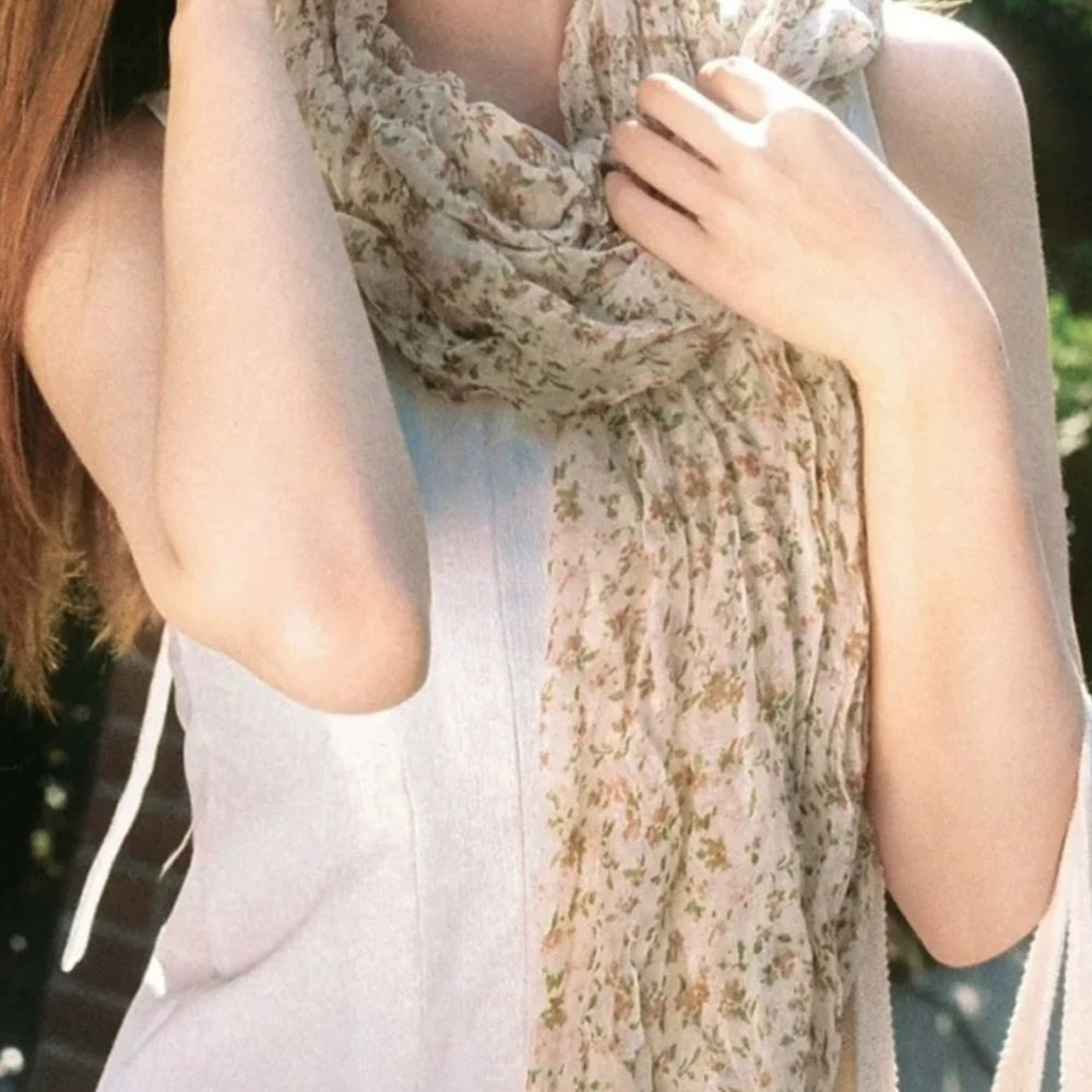 Écharpe florale en coton et lin, foulard quatre saisons, longue bande plissée, Hijab, décor élégant pour femmes, châle anti-rides naturel