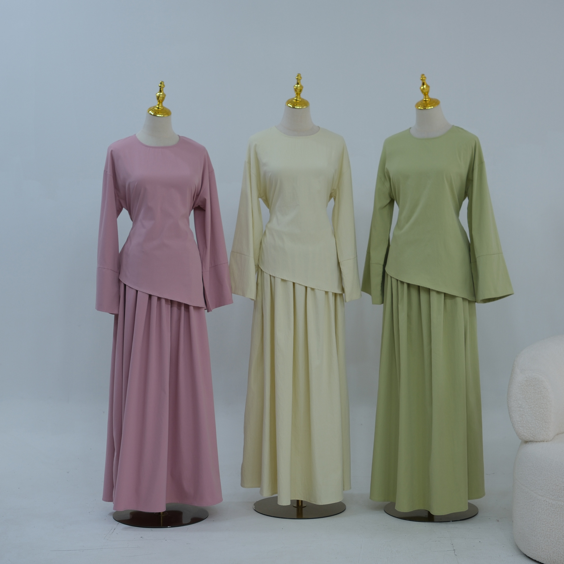 Ensemble 2 Pièces Haut et Jupe pour Femme, Tenue de Fête Musulmane, Blouse et Jupe, avec Ceintures, pour l'Aïd, le Ramadan, style Maroc, Dubaï, Islam, Arabe
