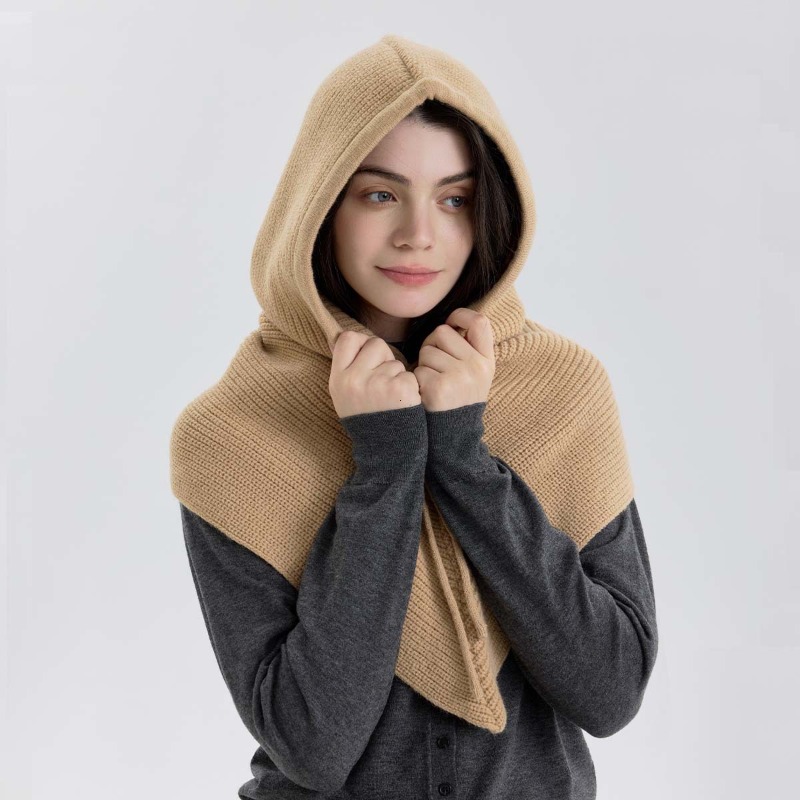 Cagoule d'hiver pour femmes, écharpe tricotée à capuche, casquette chaude d'extérieur, une pièce, col de cou, chapeaux pour filles
