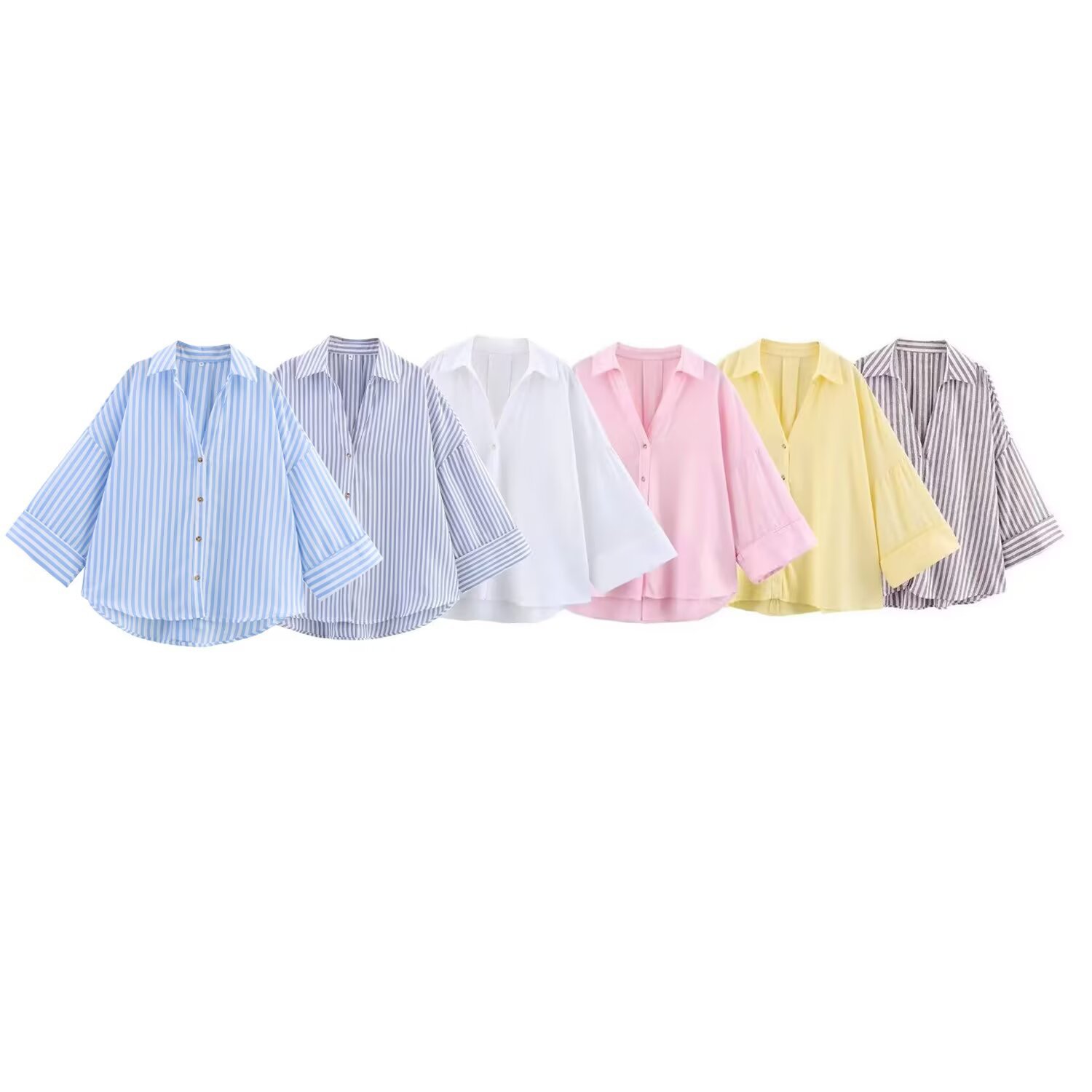 Chemises amples à rayures pour femmes, col en v, revers, Simple boutonnage, manches longues, haut Simple, vêtements de transport assortis avec tout, printemps
