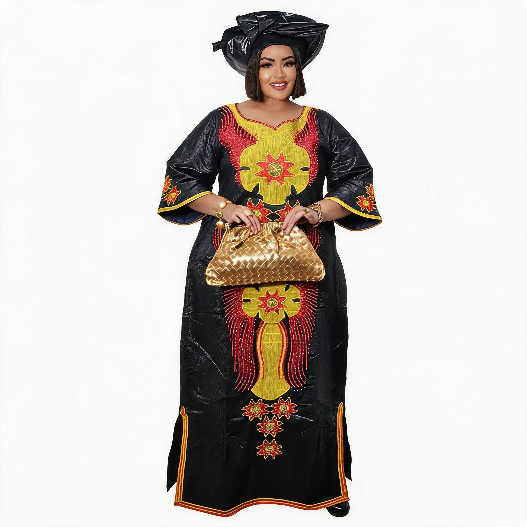 Robes africaines pour femmes grande taille, robe longue avec écharpe, design brodé Bazin Riche
