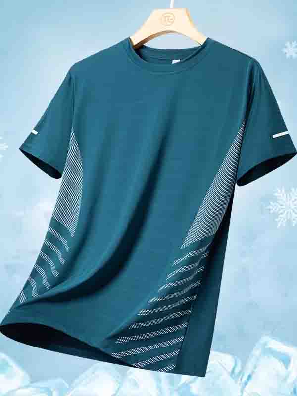 T-shirt de course pour hommes, été, en soie glacée, fin, imprimé réfléchissant, séchage rapide, manches courtes, respirant, fitness, sport, 5XL