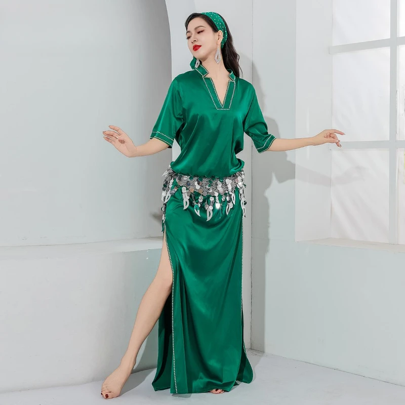 Costume de performance de danse du ventre, robes une pièce, pratique de la danse ShaBeauty, trempée financièrement Baladi, ensemble de 4 pièces