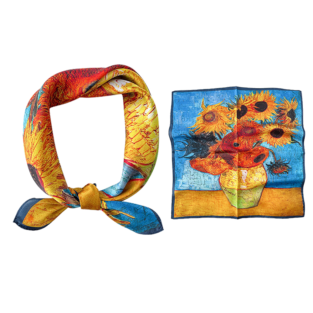 Foulard en soie véritable de mûrier pour femmes, 53cm, foulard de luxe, marque de peinture à l'huile, Style chinois et de peinture, printemps-automne, 100%