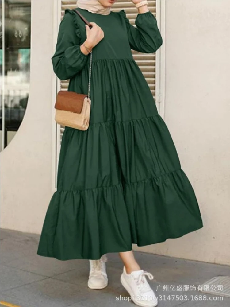 Robe longue vintage à volants pour femmes musulmanes, manches longues, Kaftan marocain, Abaya décontractée, Hijab, Turquie, Printemps