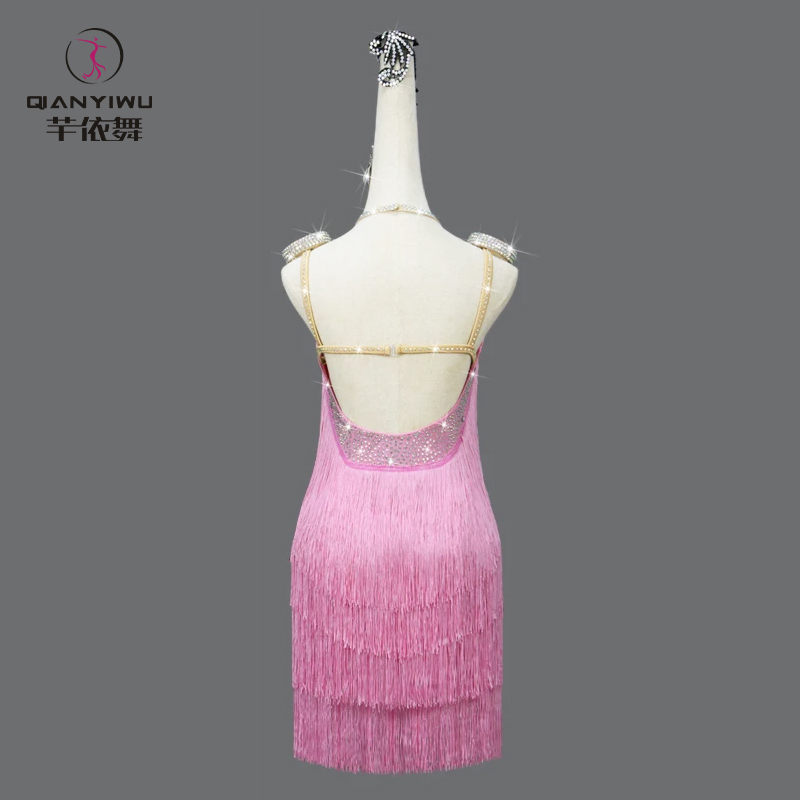 Robe de Soirée Rose pour Femme, Vêtement Latin, Compétition, Tenue de brev, Costume à Franges, Jupe de Bal, 2026