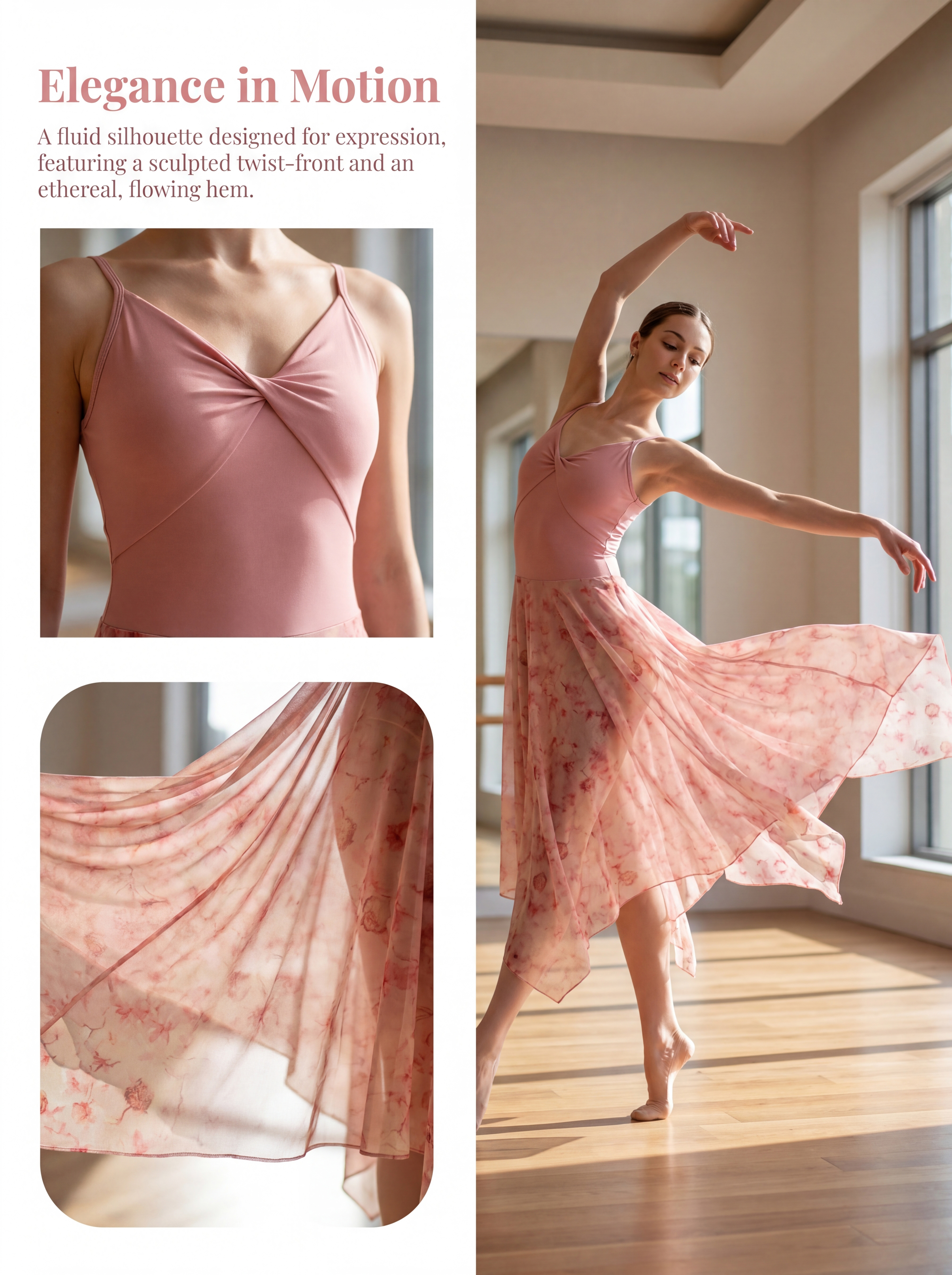 Costume de danse lyrique pour femmes, robe de danse contemporaine en maille imprimée 20D, asymétrique, fluide, col en V, vêtements de danse de ballet