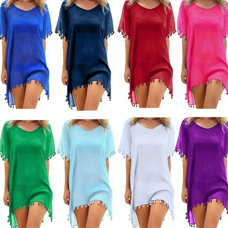 Femmes maillot de bain Baggy tunique hauts Bikini cache-maillot robe de bain été plage bain T-Shirt femmes coton Blouse vêtements de plage