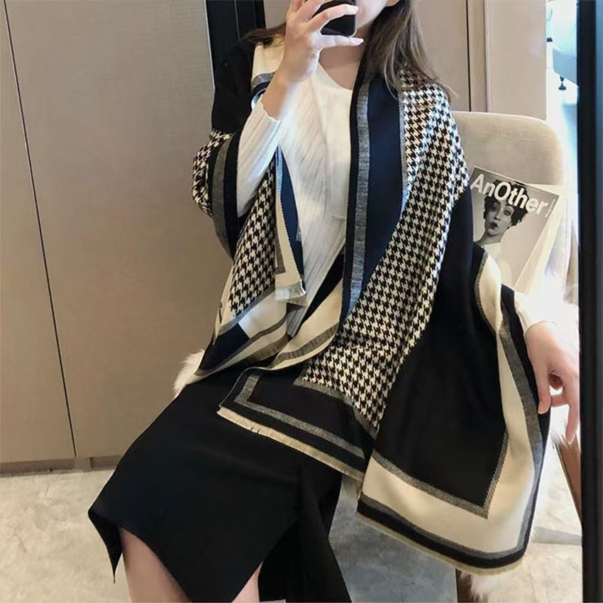 Écharpe jacquard pied-de-poule élégante, une écharpe/châle polyvalente et chaleureuse pour femmes en automne et en hiver, adaptée au quotidien, 1 pièce