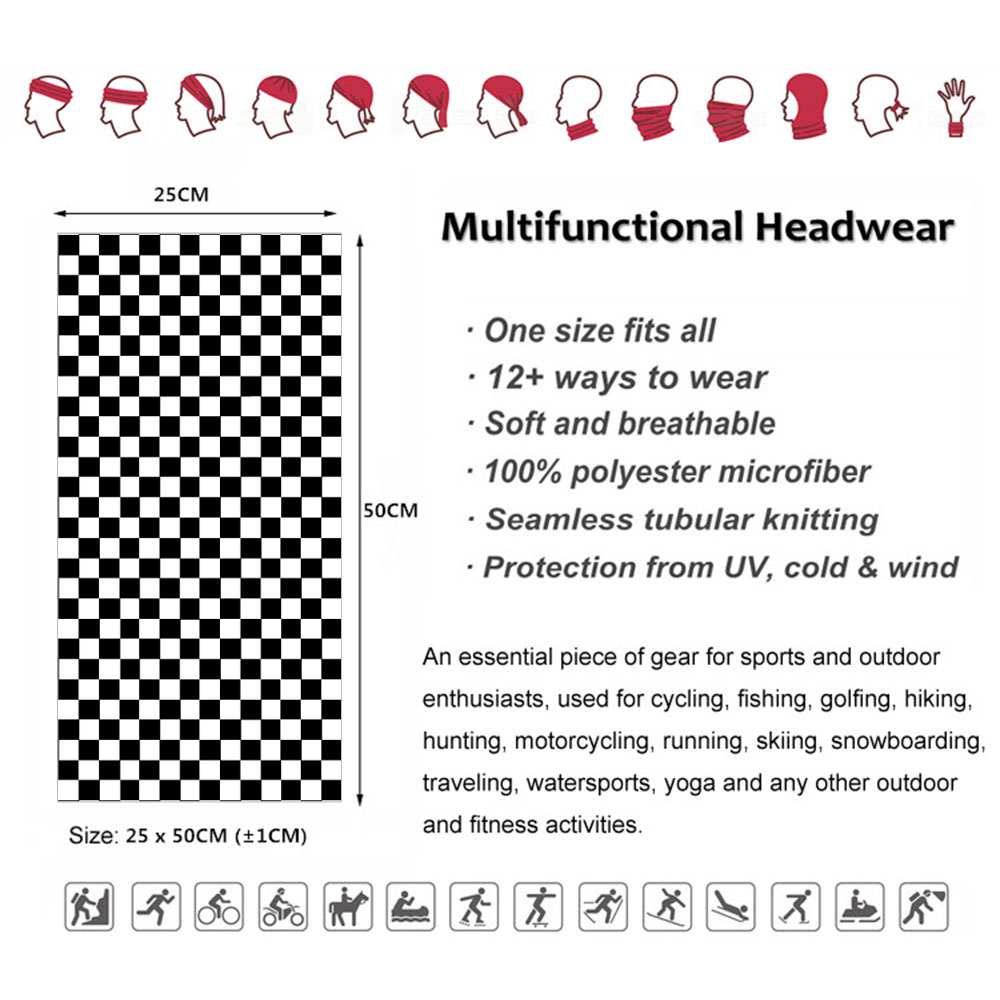 Checkered Ska imprimé bandeau cou plus chaud guêtre unisexe course cyclisme Tube écharpe Ska damier Reggae musique visage Bandana