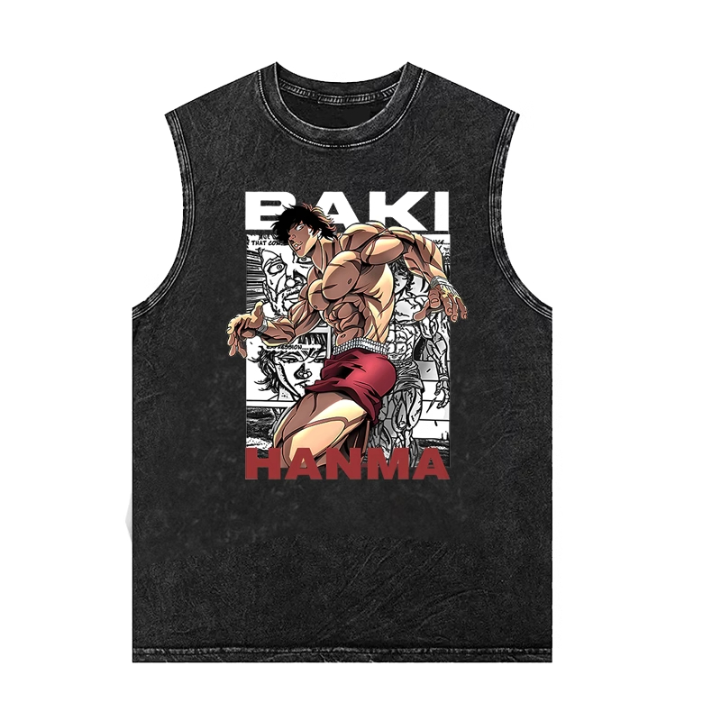 Japon Anime hanma baki débardeurs homme chemise sans manches Vintage lavé gilet été Y2k vêtements décontracté Harajuku Streetwear t-shirt