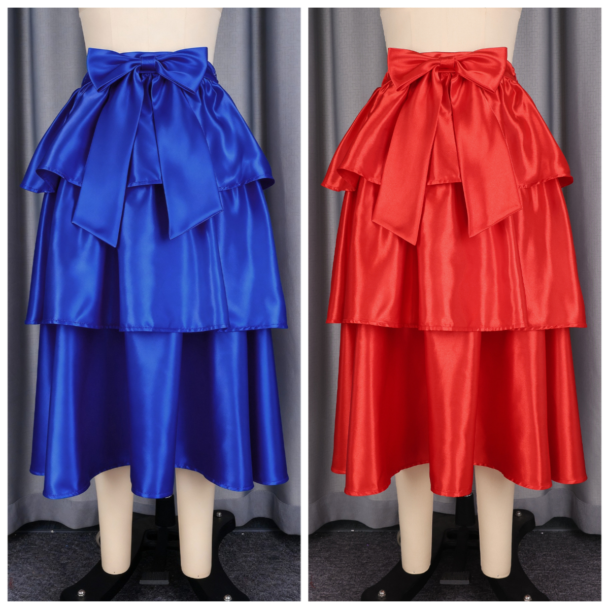 Femmes élégantes brillant Satin une ligne gâteau jupe taille haute volants à plusieurs niveaux fête de noël anniversaire mariage invité événement Occasion nouveau