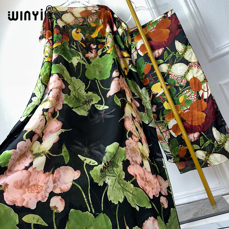 WINYI-Robe Dashiki bohème pour femmes africaines, imprimé musulman, dubaï, taille libre, design avec écharpe, maxi adt, robe élégante africaine, nouvelle collection 2024