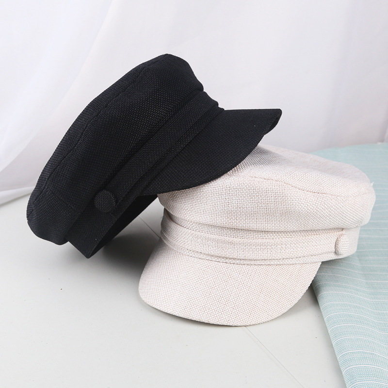 Chapeaux militaires en lin pour femmes et hommes, chapeaux de marin, casquette de capitaine à dessus plat, casquette de cadet de voyage, casquettes de la marine, été, automne