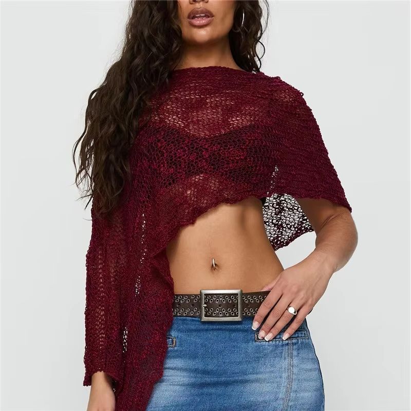 Poncho en tricot transparent pour femmes, haut léger, transparent, boléro asymétrique, couverture en maille, vêtements de plage d'été