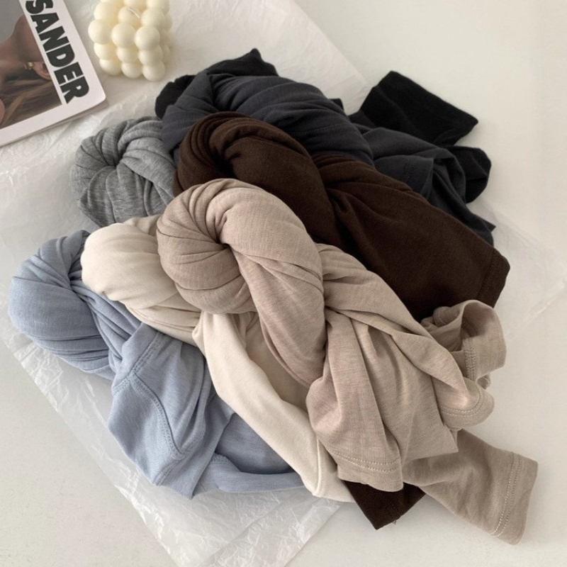 T-shirt à manches longues pour femmes, épissure de laine de soie, haut fin, doux, cireux, couleur unie, printemps été