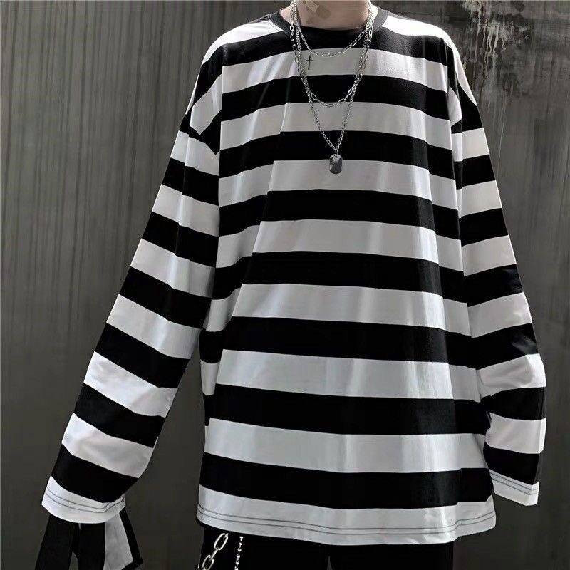 T-shirt à rayures pour homme, mode automne 2023, style coréen hip-hop, hauts décontractés pour femmes, vêtements Ulzzang, t-shirts blancs pour hommes