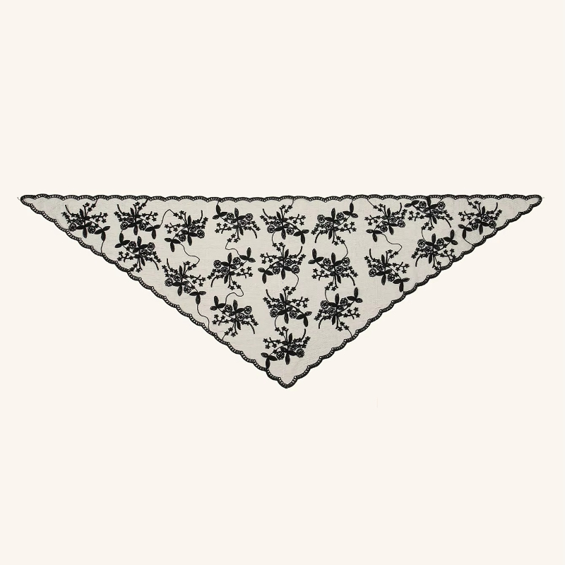 Élégant Foulard en Dentelle Brodé Creux, Bandana Couleur Unie, Foulard Triangulaire Fin Vintage, Mouchoirs pour Cheveux Femme
