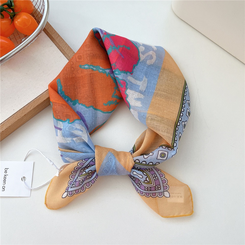 Foulard carré 55 cm, décontracté, à imprimé floral, bandana, foulard de tête, accessoires pour cheveux