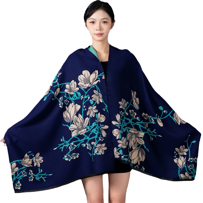 Femmes hiver châle cachemire écharpe imprimé fleuri châle enveloppement Pashmina chaud foulards épais voyage couverture femme tout-Match Echarpe