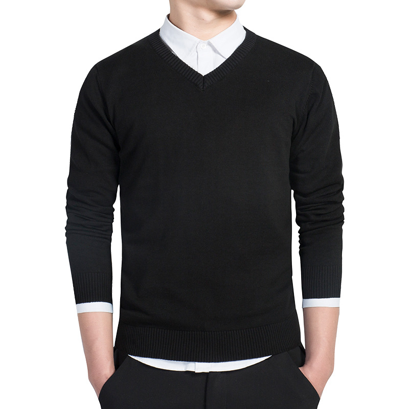Pull Homme 2026 Automne Décontracté Col V Uni en Coton Tricoté Marque Vêtements Coupe Slim Pulls Masculins