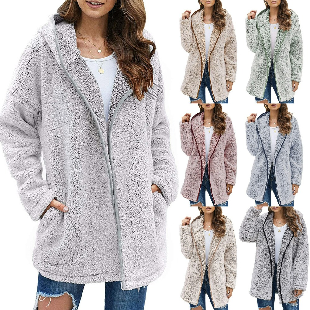 Automne hiver femmes longue veste en peluche chaud épais manteau polaire col rabattu manteau en peluche femme décontracté à manches longues vêtements d'hiver