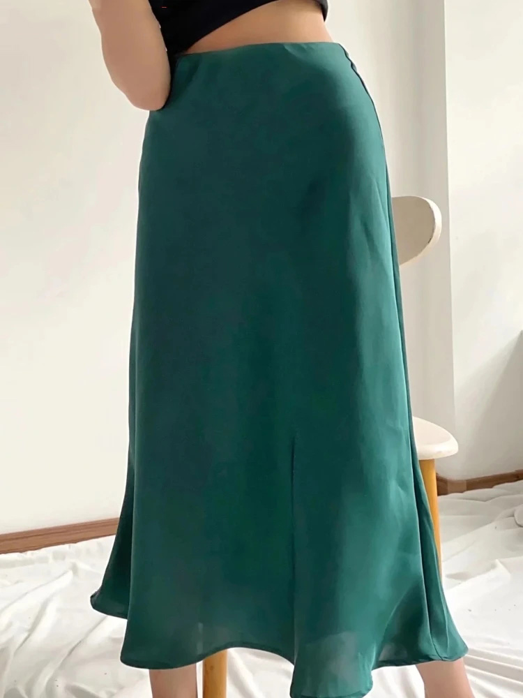 Jupe trapèze en satin pour femmes, taille élastique, couleur unie, slim, été, offre spéciale