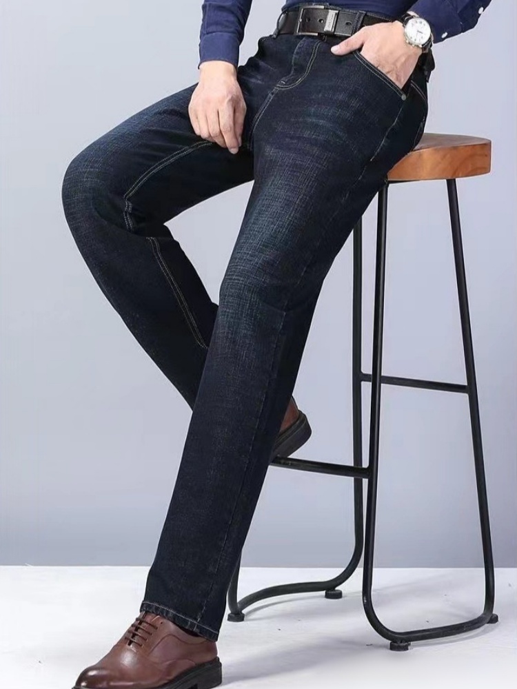 Jean pour homme, nouvelle version coréenne, doux et confortable, coupe régulière, extensible, décontracté, en coton, noir, denim, pour le travail.