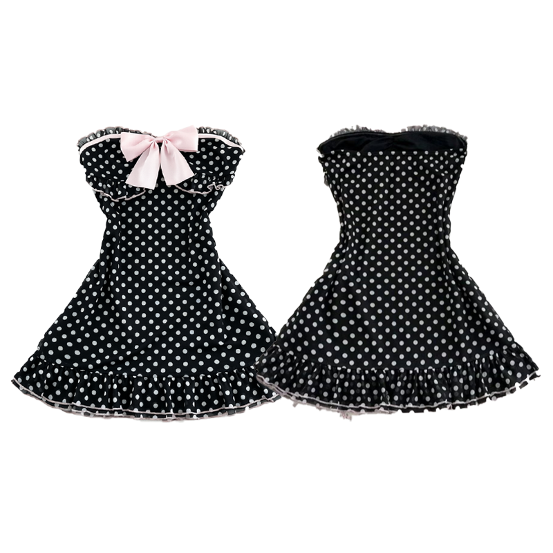 Mode d'été femmes nouveaux vêtements Vintage fille Style point imprimé nœud décoration points à volants robe élégante doux Style américain