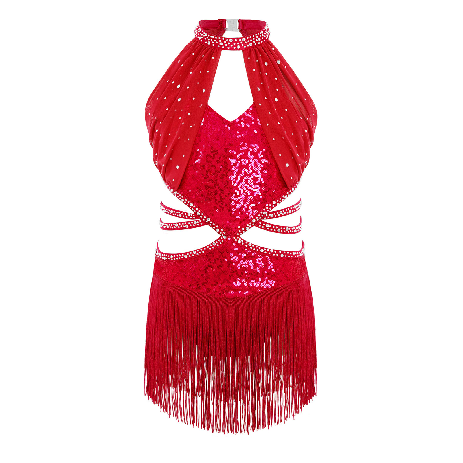 Costume de patinage artistique pour filles, strass, bretelles, sans manches, franges, justaucorps, tango, latin, jazz, danse, tenue