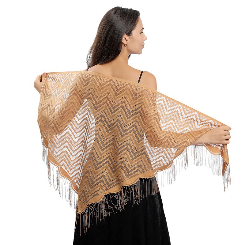 Châle Triangle ondulé en dentelle élégante, maille creuse, écharpe fine et respirante à pampilles, robe de soirée, châle polyvalent
