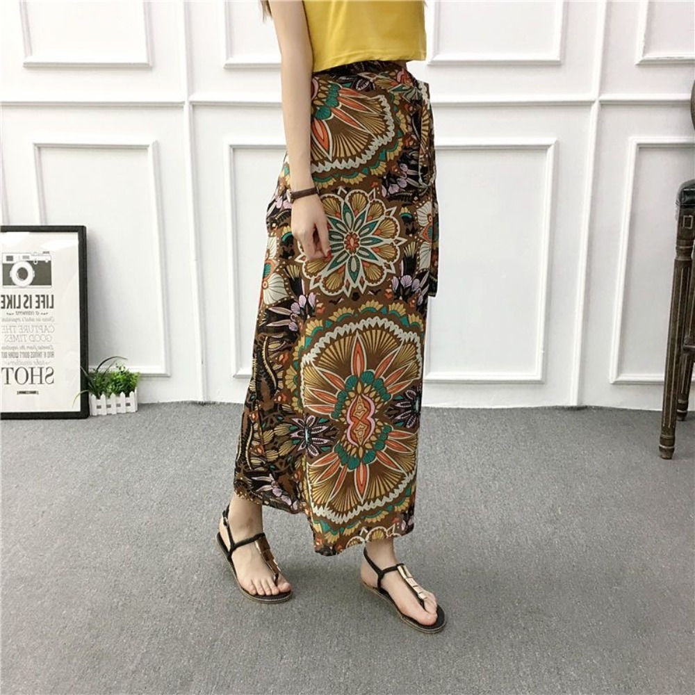 Jupe mi-longue florale taille haute pour femmes, jupe portefeuille une pièce pour amincir, jupe portefeuille rétro pour les hanches, été plage