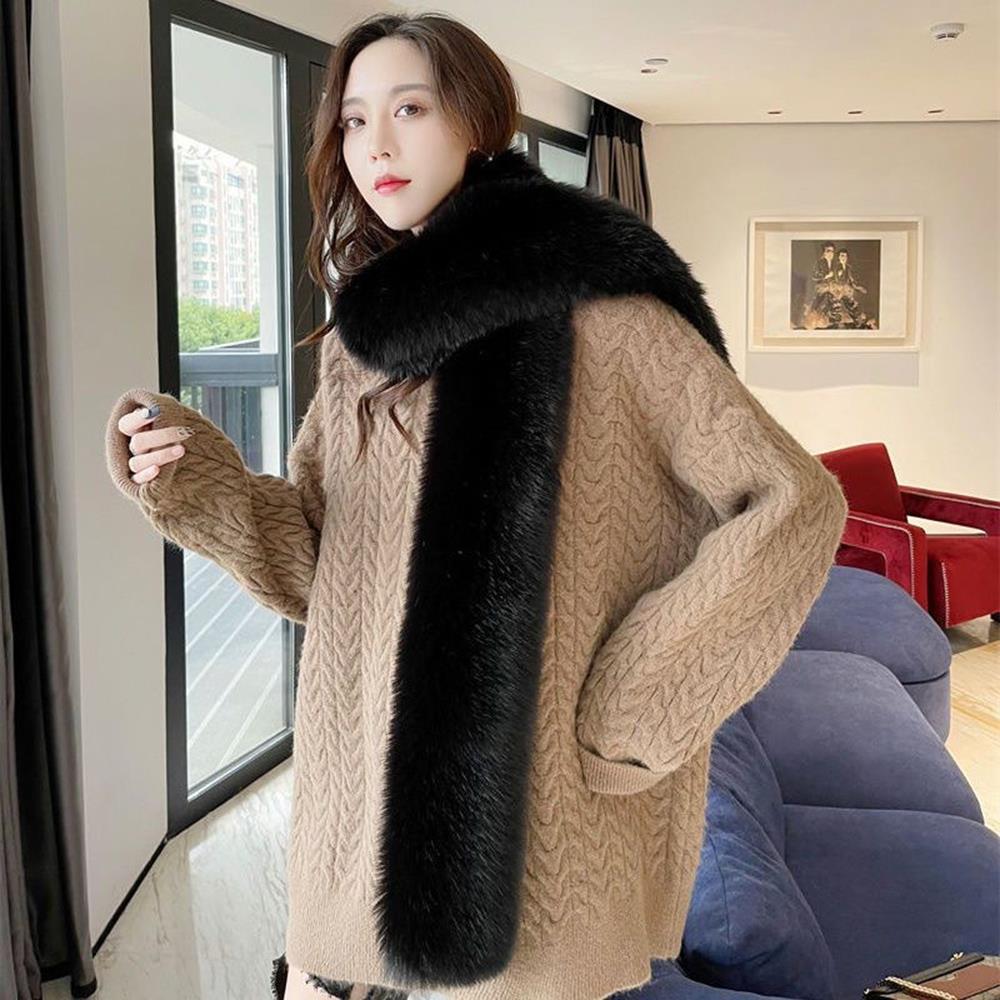 Luxe hiver col de fourrure de renard femme noir fourrure naturelle écharpe châle pour femmes colliers enveloppes cou plus chaud fourrure foulards cou col de fourrure