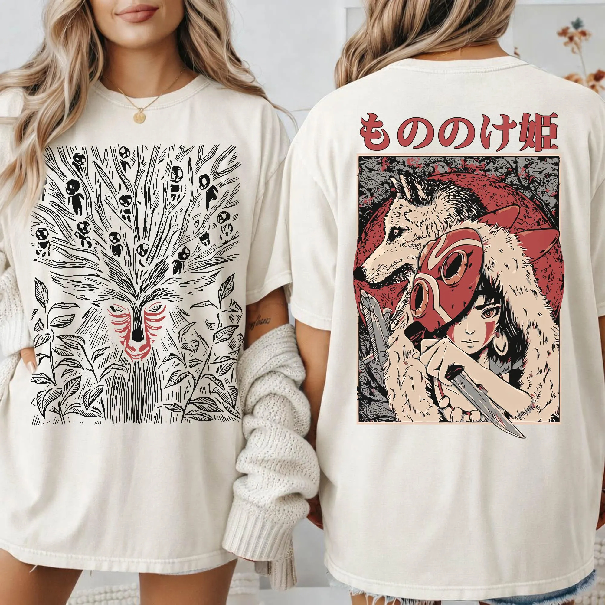 T-shirt Mononoke vintage pour femmes grande taille, été, coton respirant, élégant, polyvalent, style streetwear, surdimensionné