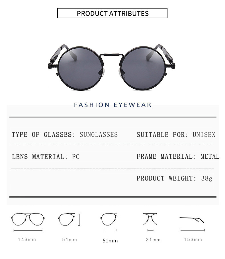 Vintage Style Punk lunettes de soleil hommes rétro rond cadre en métal femmes lunettes de soleil lunettes de mode Gafas sol mujer UV400