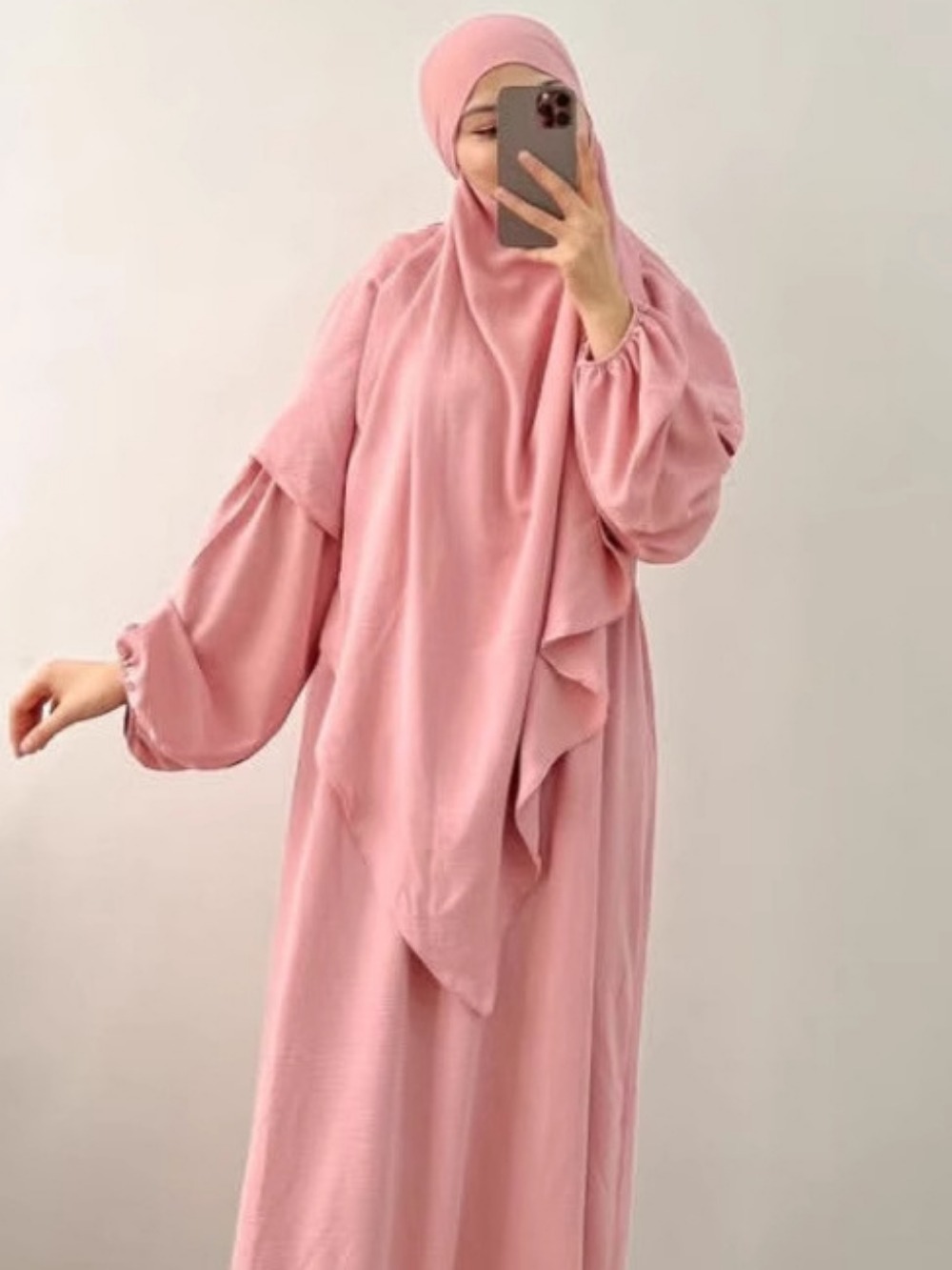 Eid Mulsim Ensemble Femmes 2 Couches Khimar avec Robe Ramadan 2 Pièces Ensemble Abaya Vêtement de Prière Ensembles Hijab Niqab Jilbab Ensembles