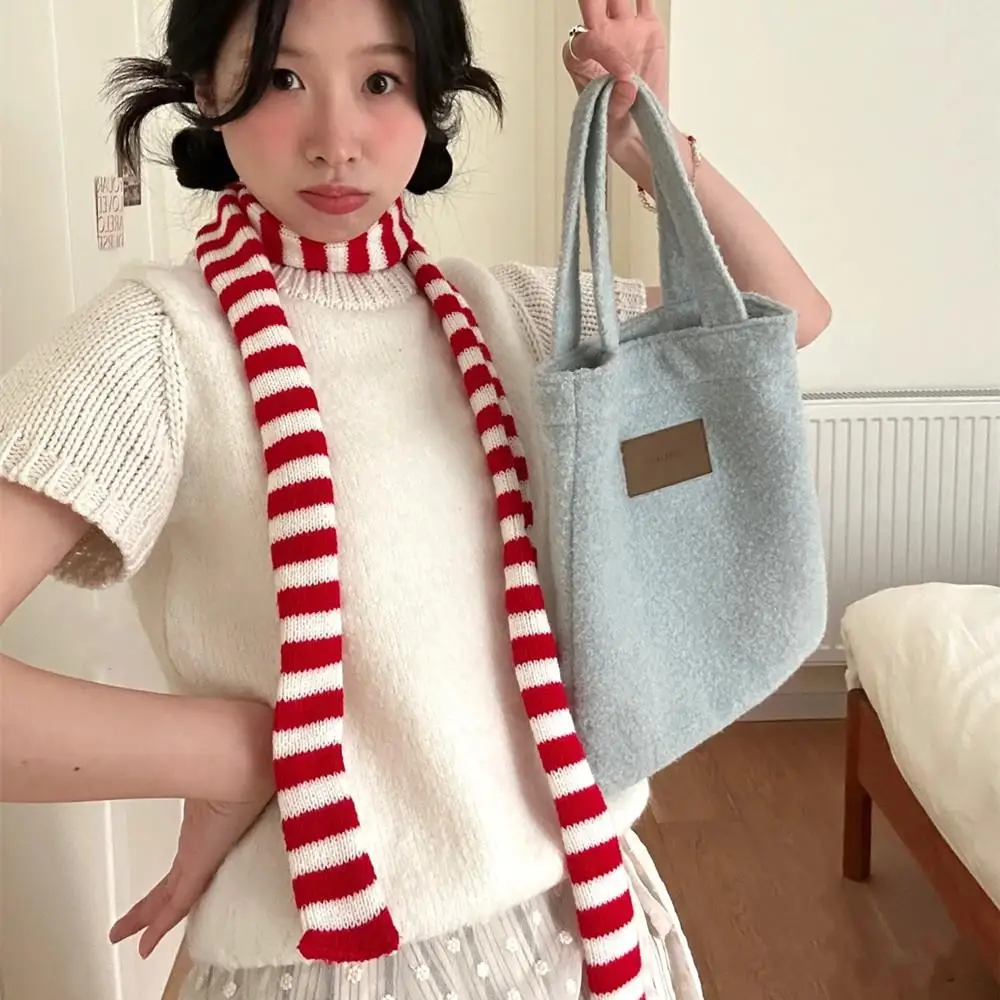 Écharpe tricotée à rayures chaudes pour femmes, écharpe longue fine et étroite, écharpe chaude en coton coréen Harajuku Y2K pour filles, foulard décoratif