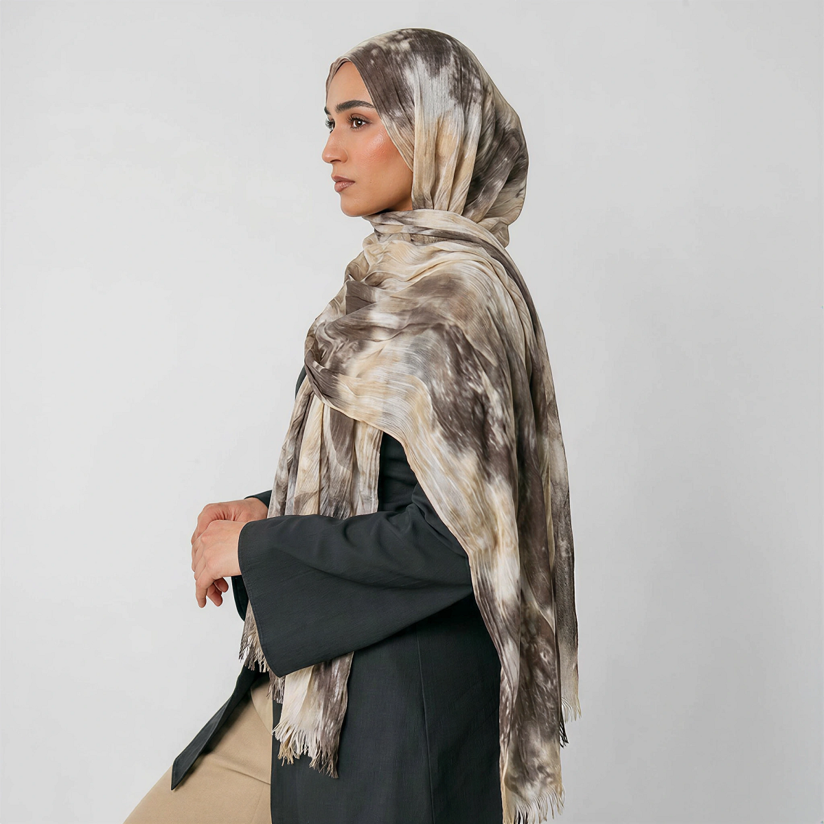 Foulard Hijab en Modal et Coton Rayonne pour Femme, Motif Crêpé Aquarelle, Châle, Voile, Couvre-chef, Écharpe Islamique pour Ramadan 180*70cm