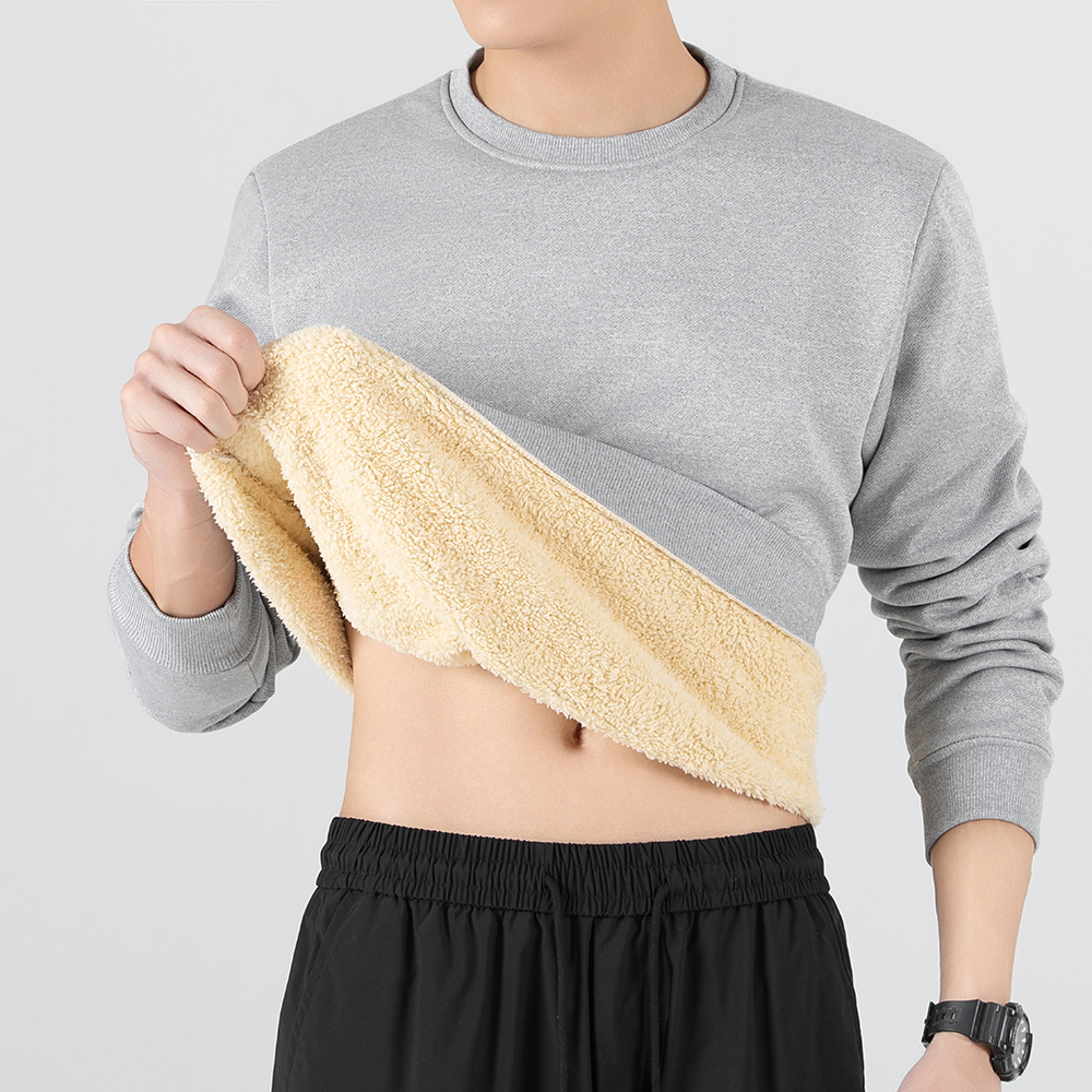 Sweat-shirt épais et chaud en laine d'agneau pour homme, couleur unie, épaules tombantes, col rond, peluche thermique, coupe-vent, polaire, hiver