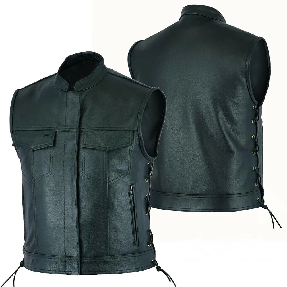 Gilet en cuir Punk mode manteau décontracté moto gilet hommes solide gilet flotte