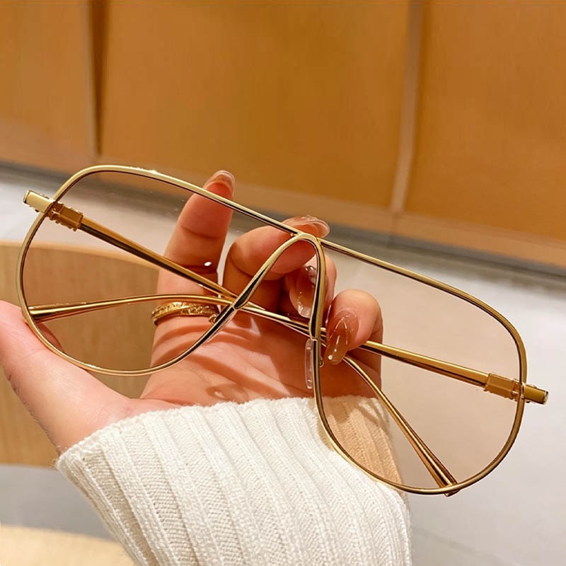Lunettes de soleil unisexes de style aviateur avec verres dégradés de haute qualité, lunettes de soleil tendance surdimensionnées pour hommes et femmes, monture en métal à pont unique