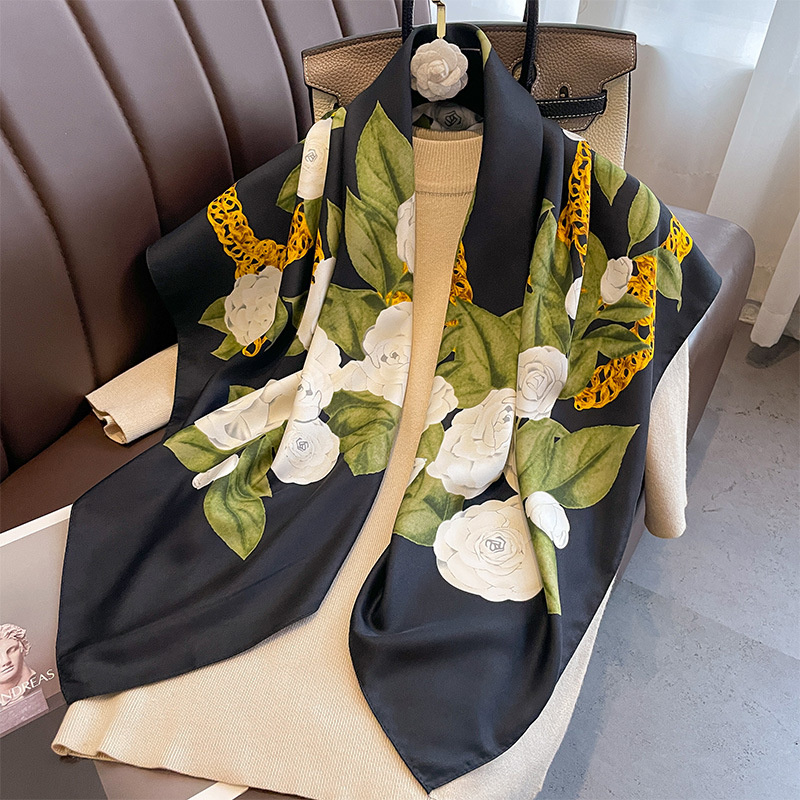 Foulard imprimé carré en sergé de soie pour femmes, 90x90cm, Hijab, Bandana, Foulard, châle, enveloppes, étoles de plage, 2024