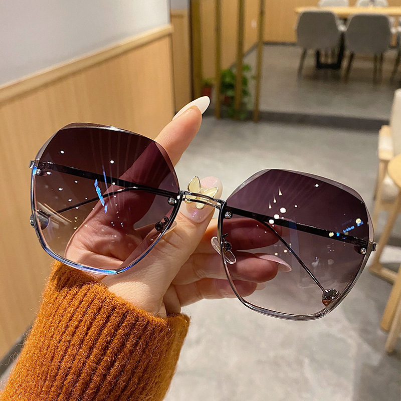 Lunettes de soleil rondes pour femmes, de marque, avec verres dégradés, sans monture, en métal, Oculos De Sol, de luxe, pour créateurs
