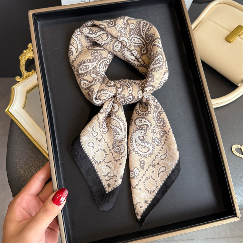 Écharpe de cou en coton et lin imprimé noix de cajou pour femmes, Foulard carré pour cheveux, bandeau, châles, enveloppes, Foulard Bandana