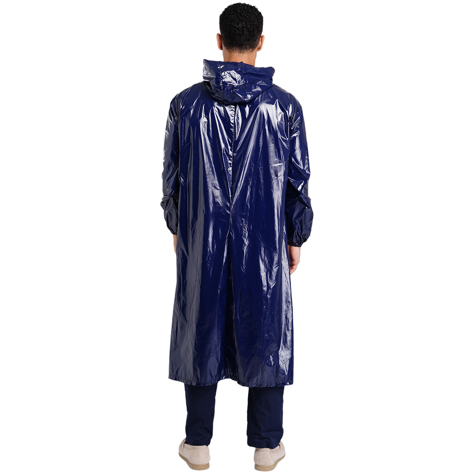 Veste longue imperméable à capuche pour homme, manches longues, fermeture éclair sur le devant, imperméable léger, vêtements de travail, poncho, manteau pour la randonnée, les jours de pluie, le travail