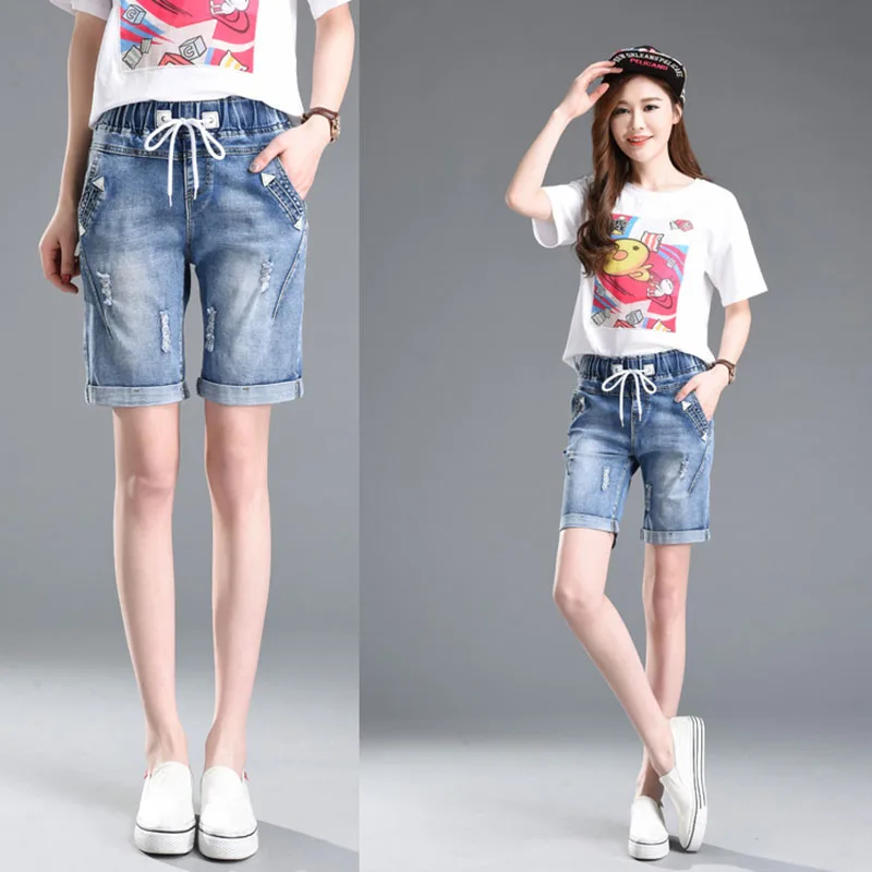 Short en Denim pour femmes, grande taille, pour étudiantes d'été, Fat MM, en coton, pour dames, cinq Points, jambes larges, sarouel, 2024